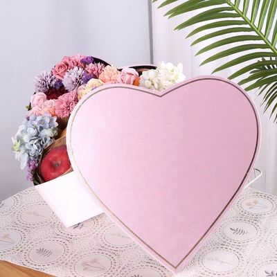 Pink Heart Shaped Valentines Day Flower Packing Box Silk Layer Biodegradable