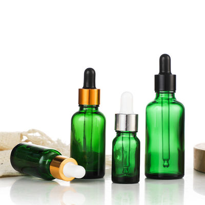 Sealing Type Dropper Green Frosted Glass Cosmetic Bottle 10ml 15ml 30ml 50ml for Face Serum and Face Oil Container Packaging