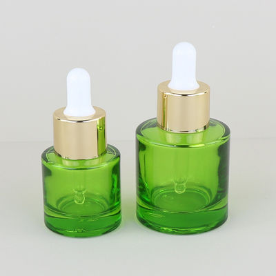 Eco Friendly Cosmetic Packaging 15ml30ml 50ml 1 oz 1.5oz Green Serum Essential Oil Bottomed Glass Dropper Bottle with Golden Cap