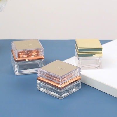 15g 30g 50g Clear Square Glass Cosmetic Jar with Rose Golden Lids Customized Colors and Senior PAK Luxury