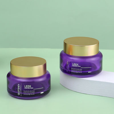 Luxury Empty Glass Face Cream Jar 30g Refillable Body Butter Jars 1oz Cosmetic Round Purple Glass Jars with Golden Matte Lids