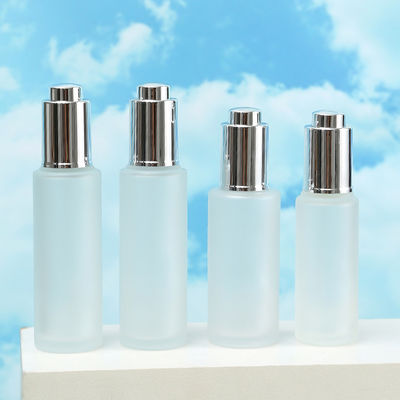 30ml Custom Clear Glass Bottle With Pressure Dropper for Cosmetic Skincare Packaging Frosted Color Collar and Free Sample