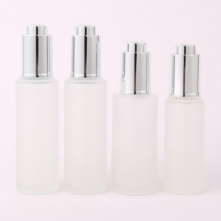 30ml Custom Clear Glass Bottle With Pressure Dropper for Cosmetic Skincare Packaging Frosted Color Collar and Free Sample
